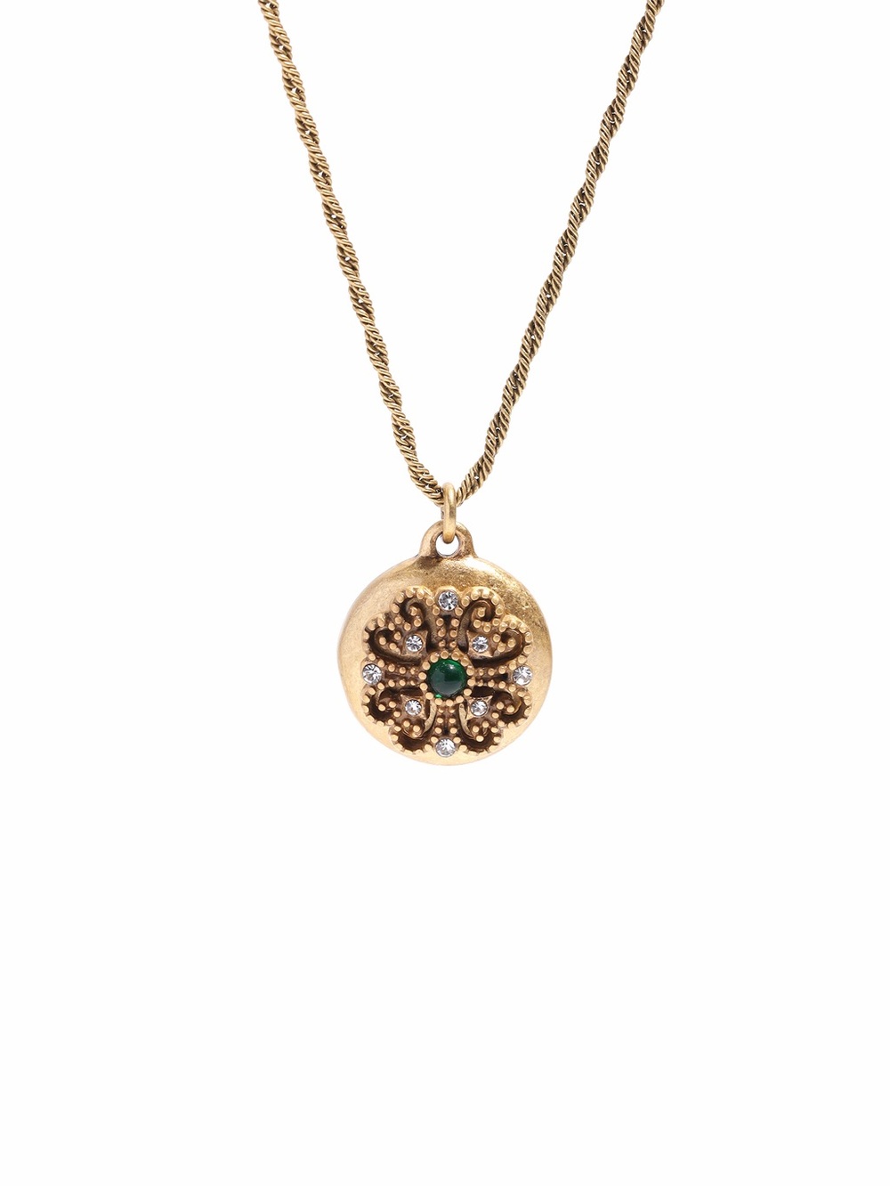 Gold Tone Pendant Necklace with Emerald Accent
